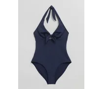 Neckholder-Badeanzug mit Schleife - Blau
