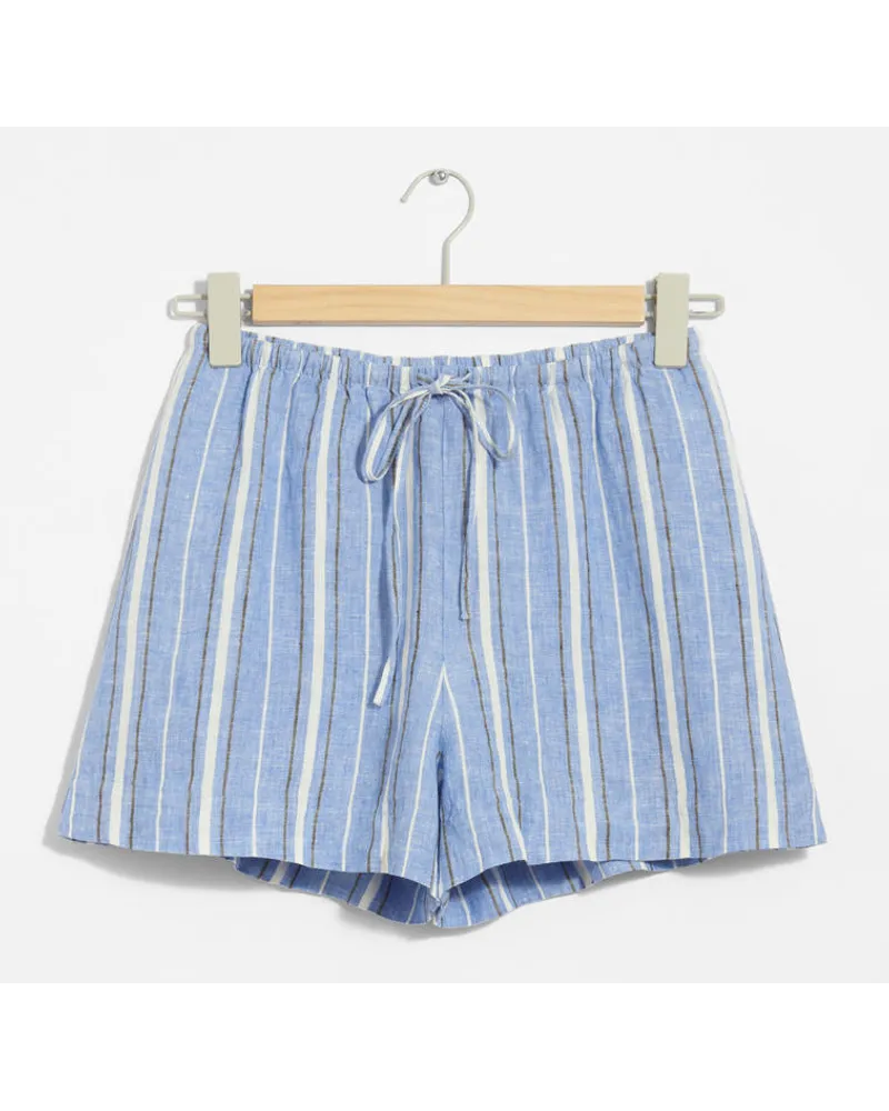 & Other Stories Leinenshorts mit Kordelzug - Blau Weiß Blau