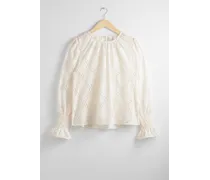 Bestickte Bluse mit Gerafften Bündchen - Weiß