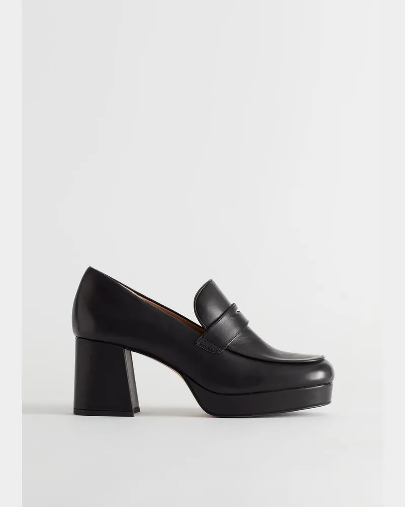 & Other Stories Lederloafer mit Blockabsatz - Schwarz Schwarz