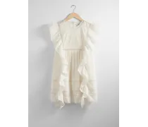 Besticktes Minikleid mit Rüschen - Weiß