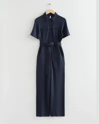 & Other Stories Kurzärmliger Jumpsuit mit Gürtel - Blau Dunkelblau