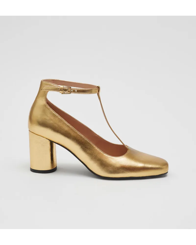 & Other Stories Lederpumps mit T-Riemen - Goldfarben Gold