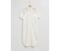 Lockeres Hemdblusenkleid mit Häkeldetail - Weiß