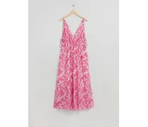Kleid mit V-Ausschnitt Und Bindedetails - Rosa Weiß
