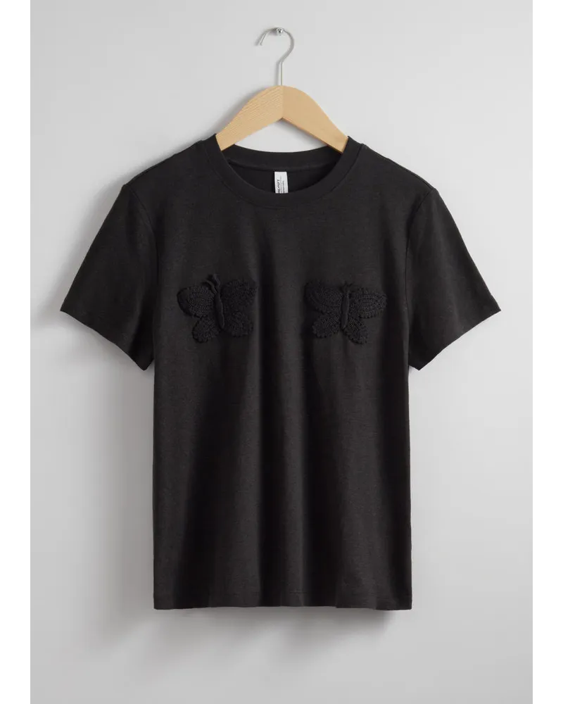 & Other Stories T-Shirt Aus Leinenmischung - Schwarz Schwarz