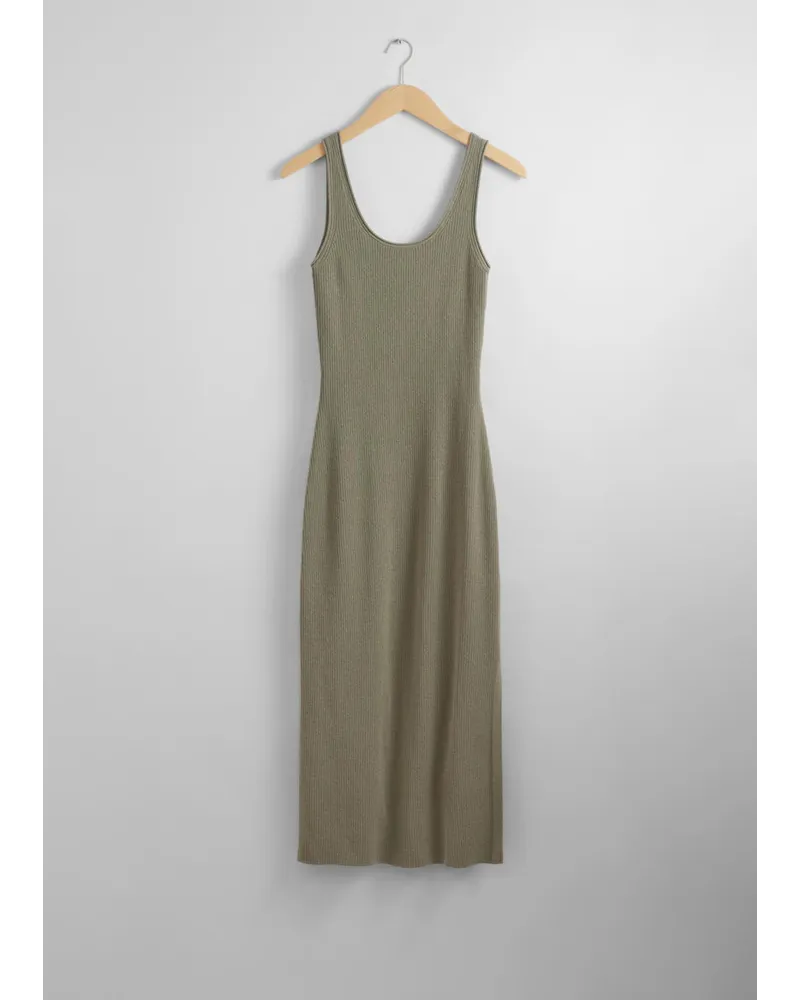 & Other Stories Geripptes Tank-Midikleid - Grün Khaki