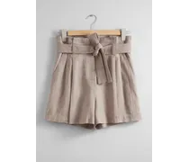 Paperbag-Shorts Aus Leinen-Mix - Beige