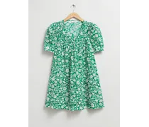 A-Linien-Kleid mit Kurzen Ärmeln - Grün Weiß