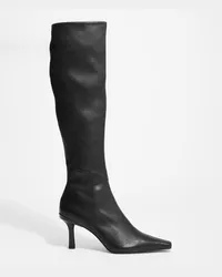 & Other Stories Kniehohe Lederstiefel mit Stretch-Anteil - Schwarz Schwarz