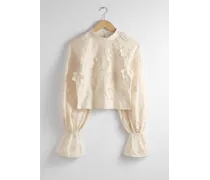 Verkürzte Bluse mit Blumenapplikation - Weiß