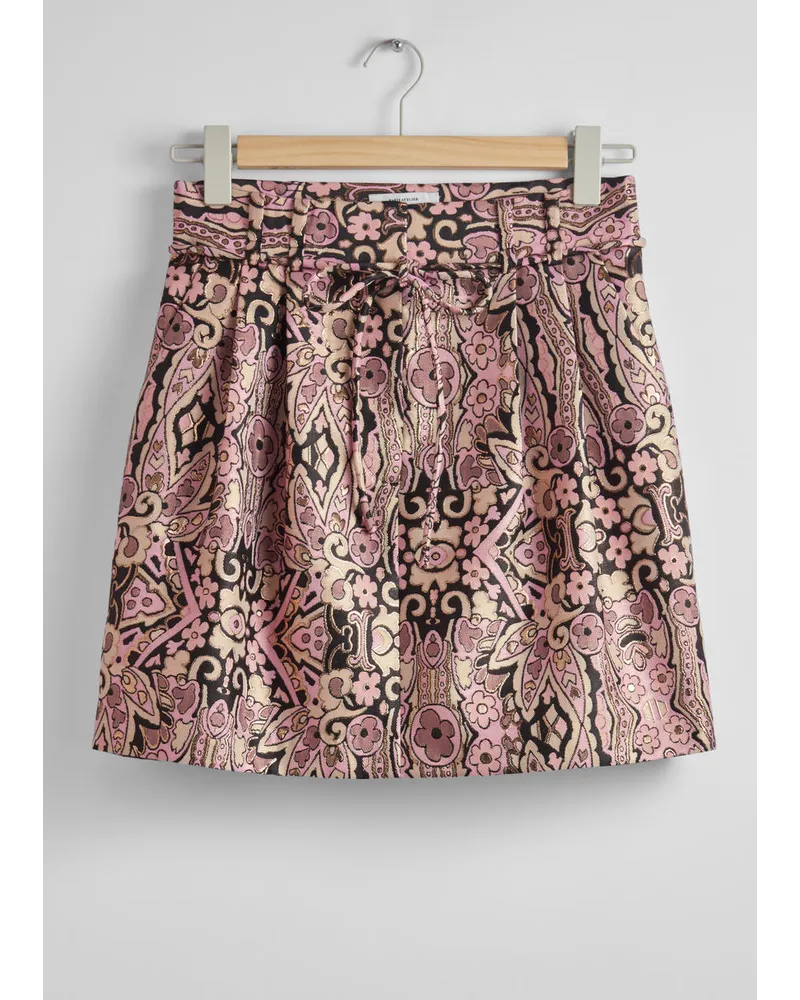 & Other Stories Glitzernder Jacquard-Minirock - Rosa Beige Schwarz Rosa