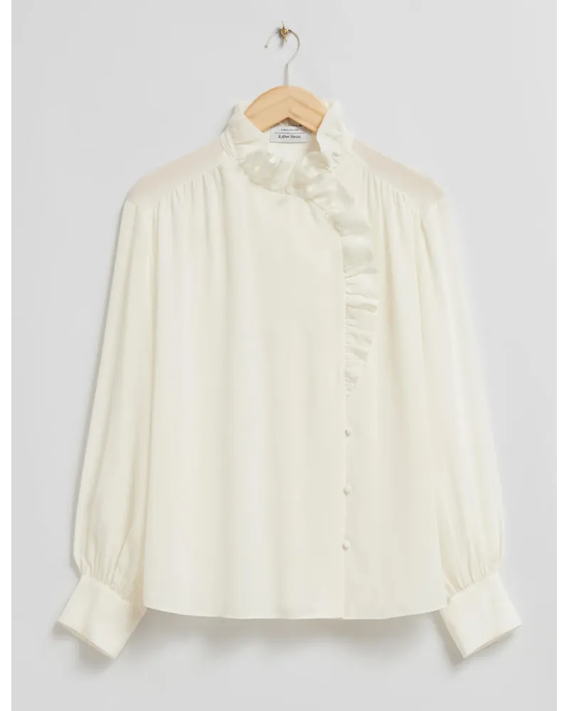 & Other Stories Oversized-Seidenbluse - Weiß Ivory