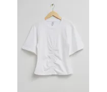T-Shirt mit Rundhalsausschnitt Und Raffung - Weiß