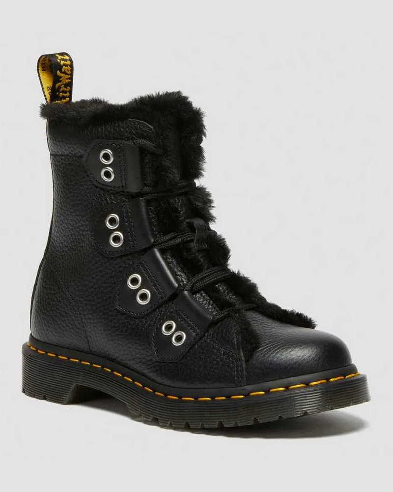 Dr.Martens 1460 Leder Schnürstiefel Mit Kunstfellfutter in Schwarz, Größe Schwarz