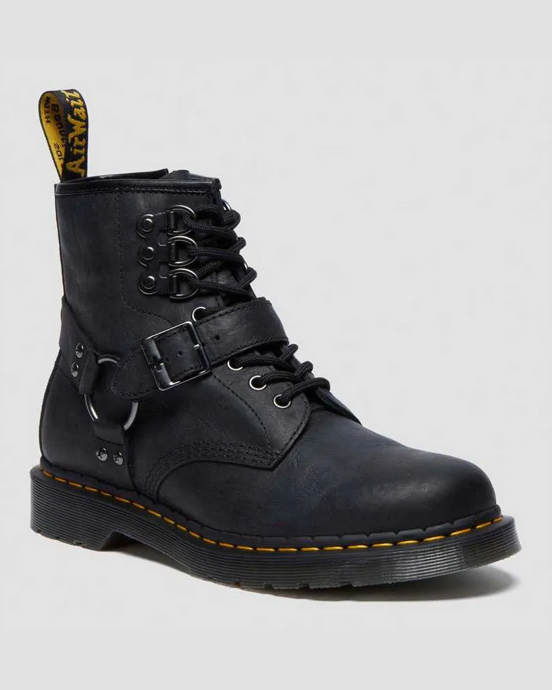 Dr.Martens 1460 Harness Leder Schnürstiefel Mit Schnalle in Schwarz, Größe Schwarz