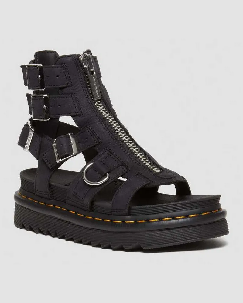 Dr.Martens Olson Tumbled Nubuck Leder Gladiatorsandalen Mit Reißverschluss in Schwarz, Größe Schwarz