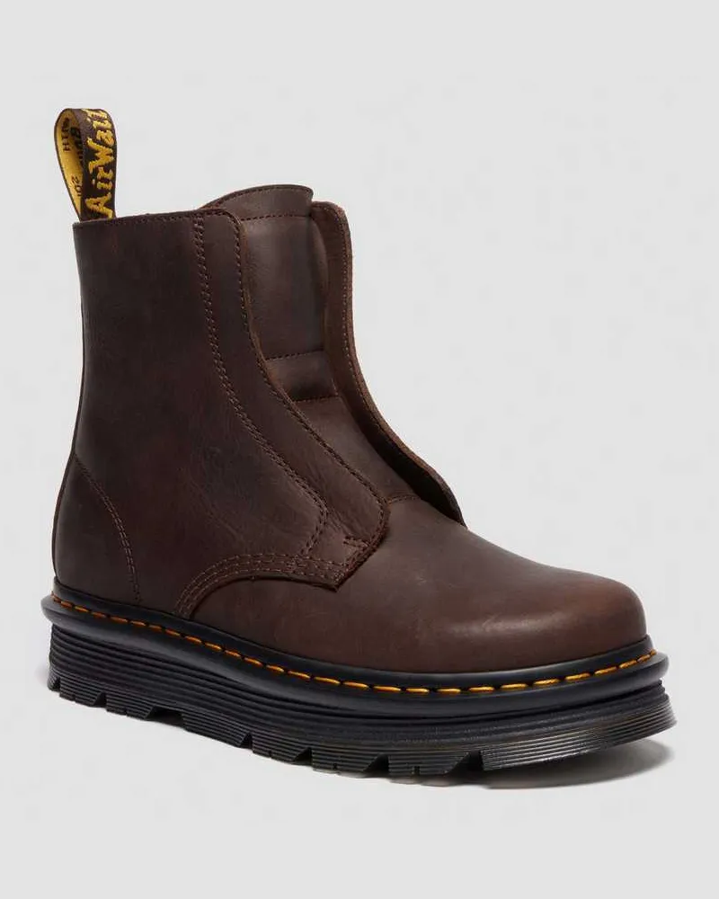 Dr.Martens Zebzag Laceless Slip On Leder Stiefel in Braun, Größe Braun