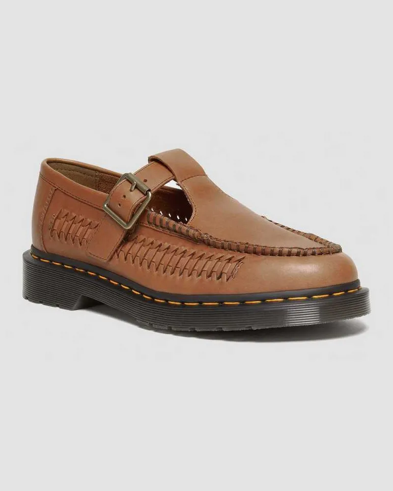 Dr.Martens Adrian T-Bar Woven Leder Mary Jane Loafer in Braun/Bräunen, Größe Braun