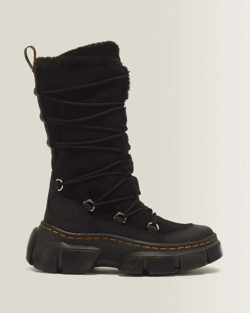 Dr.Martens Dmxl 7-Ösen Kunstfell Leder Stiefel in Schwarz, Größe Schwarz
