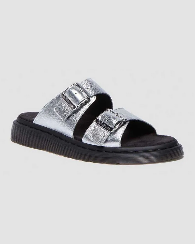 Dr.Martens Josef Metallic Leder Slide Sandalen in Grau, Größe Grau