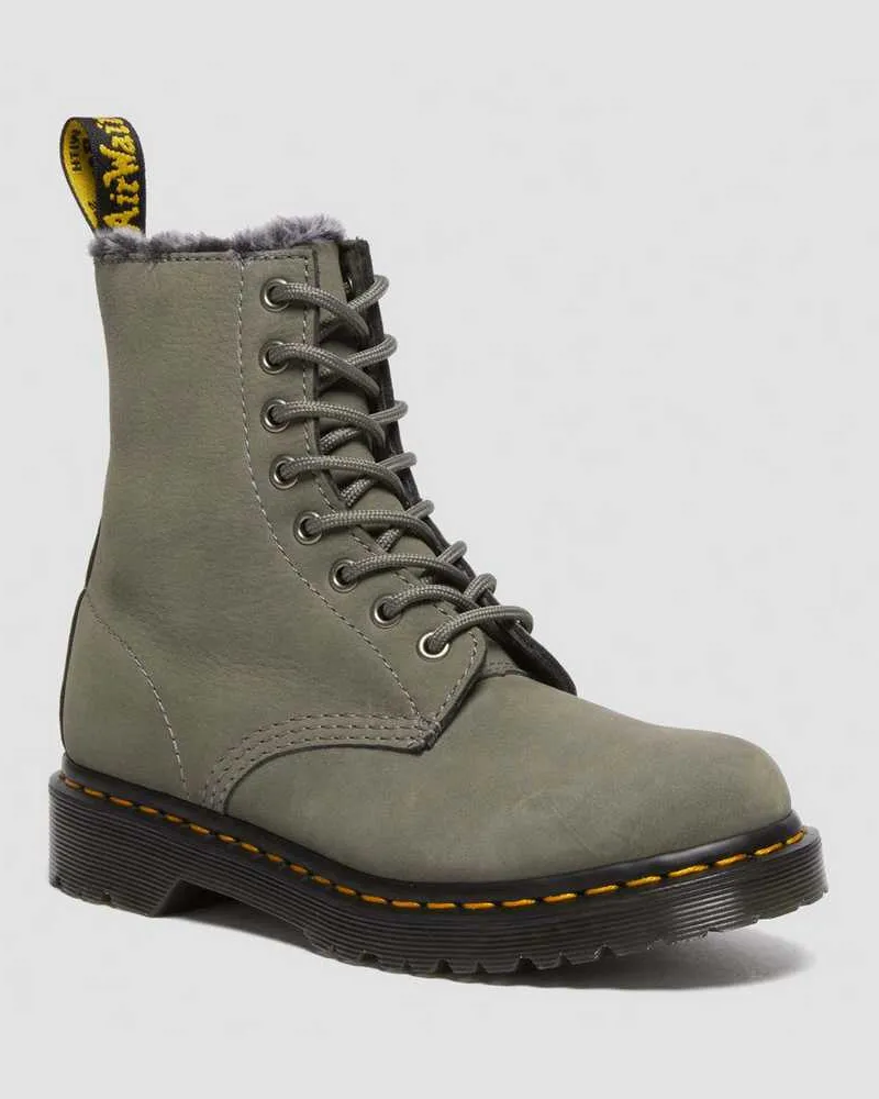 Dr.Martens 1460 Serena Faux Fur Gefütterte Nubuck Schnürstiefel in Grau, Größe Grau