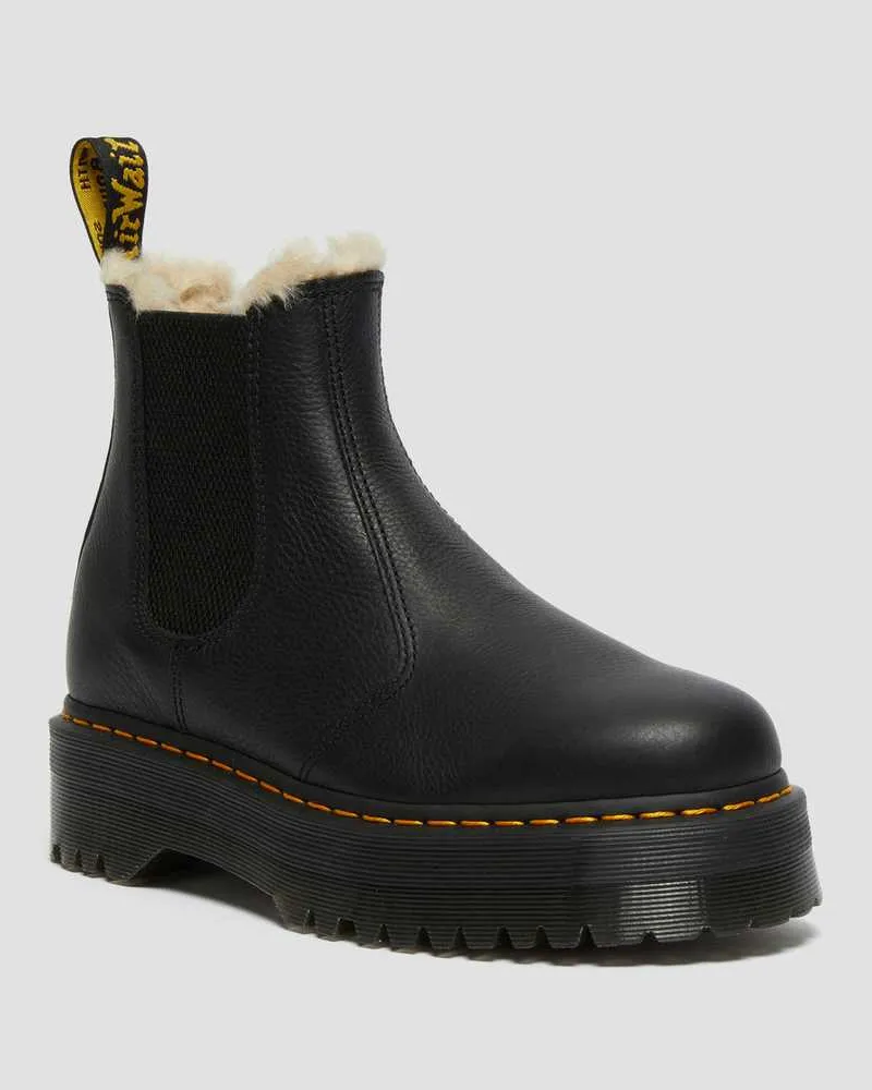 Dr.Martens Leder 2976 Quad Gefütterte Plateau Chelsea Stiefel Schuhe in Schwarz, Größe Schwarz