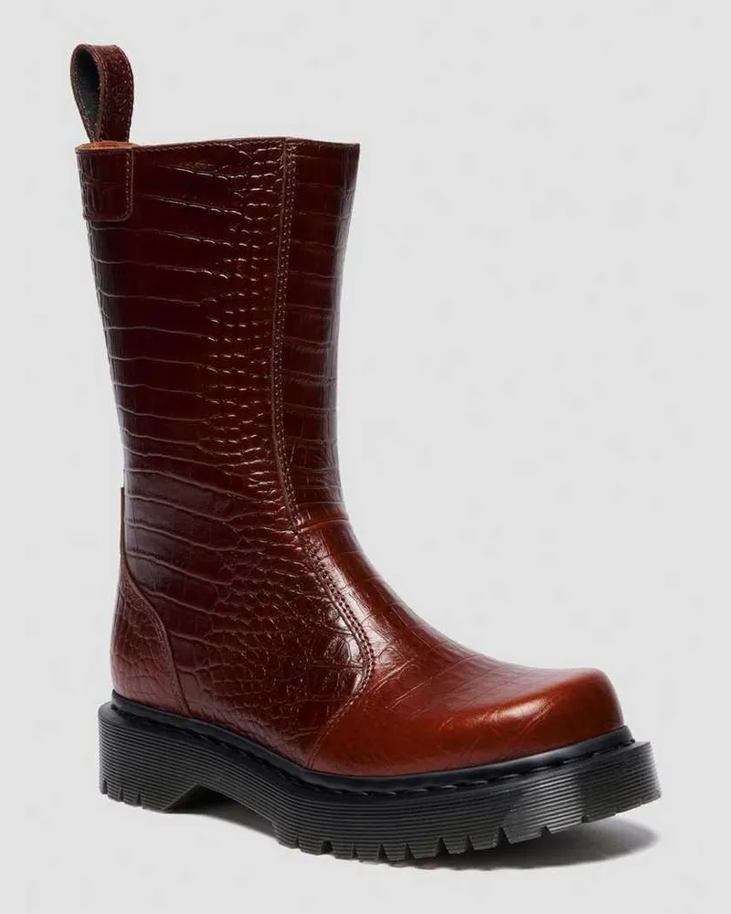 Dr.Martens Rejena Croc Emboss Leder Stiefel in Braun, Größe Braun