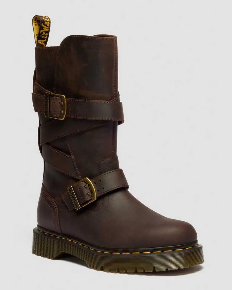 Dr.Martens Anistone Two Strap Crazy Horse Leder Biker Stiefel in Braun, Größe Braun