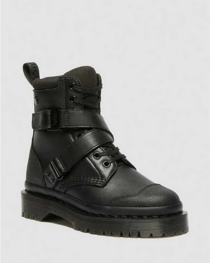 Dr.Martens 1460 Bex Tech Strap Leder Stiefel in Schwarz, Größe Schwarz