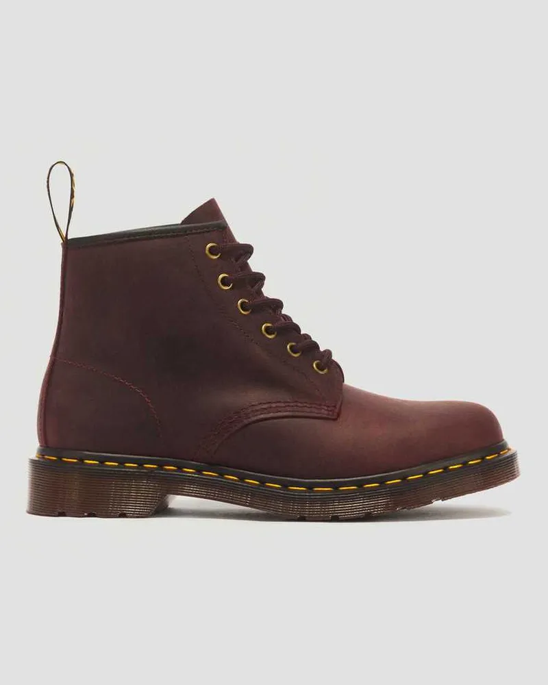 Dr.Martens 101 6 Eye Crazy Horse Leder Schnürstiefel in Rot, Größe Rot