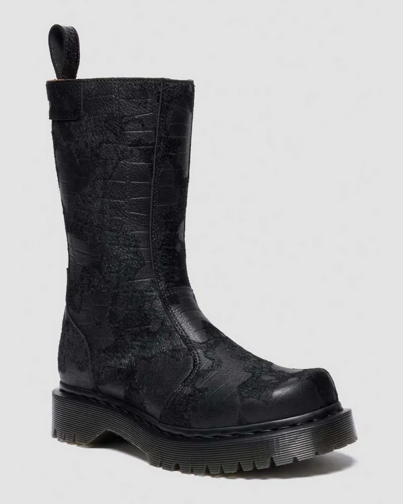 Dr.Martens Rejena Hair On Croc Emboss Leder Stiefel in Schwarz, Größe Schwarz