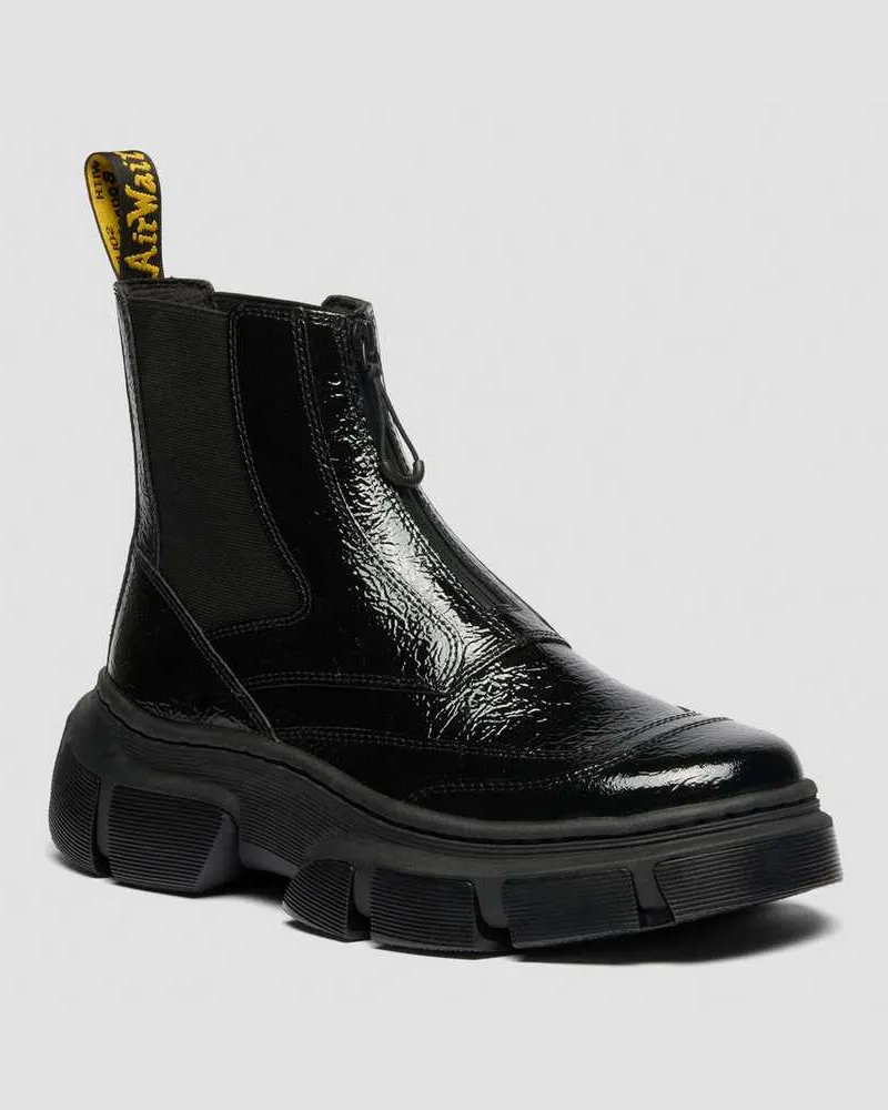 Dr.Martens Dmxl Distressed Lackleder Chelsea Stiefel Schuhe in Schwarz, Größe Schwarz