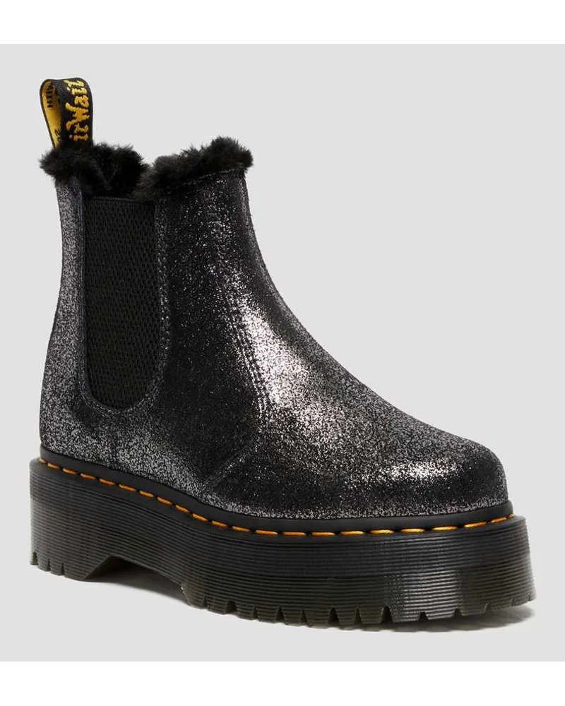 Dr.Martens 2976 Metallic Plateau Chelsea Stiefel Mit Kunstfellfutter in Schwarz/Metallic Schwarz