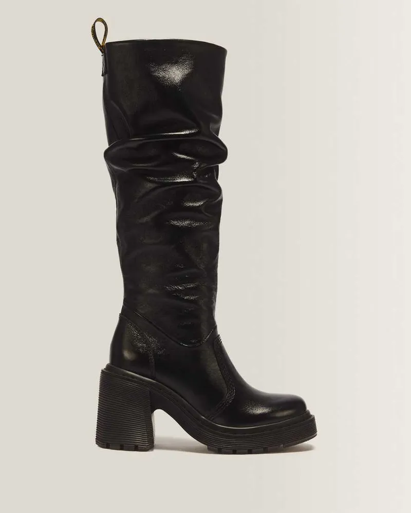 Dr.Martens Kasey High Leg Milled Gloss Leder Stiefel Mit Absatz in Schwarz, Größe Schwarz