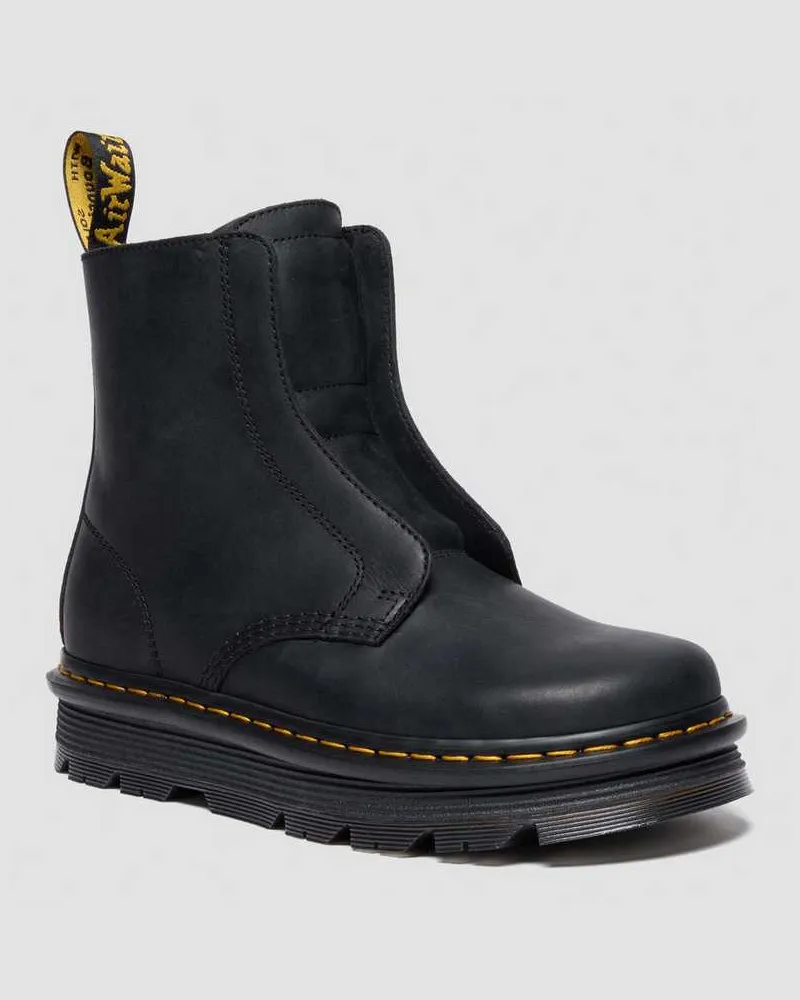 Dr.Martens Zebzag Laceless Slip On Leder Stiefel in Schwarz, Größe Schwarz