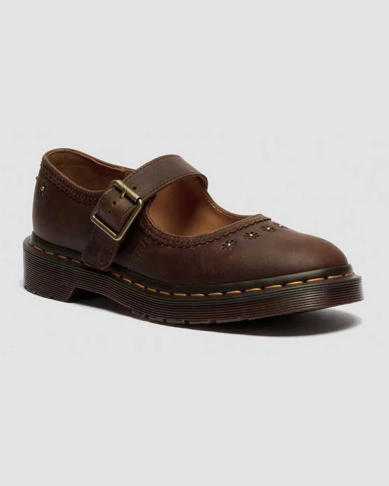 Dr.Martens Mary Jane Flower Crazy Horse Leder Schuhe in Braun, Größe Braun
