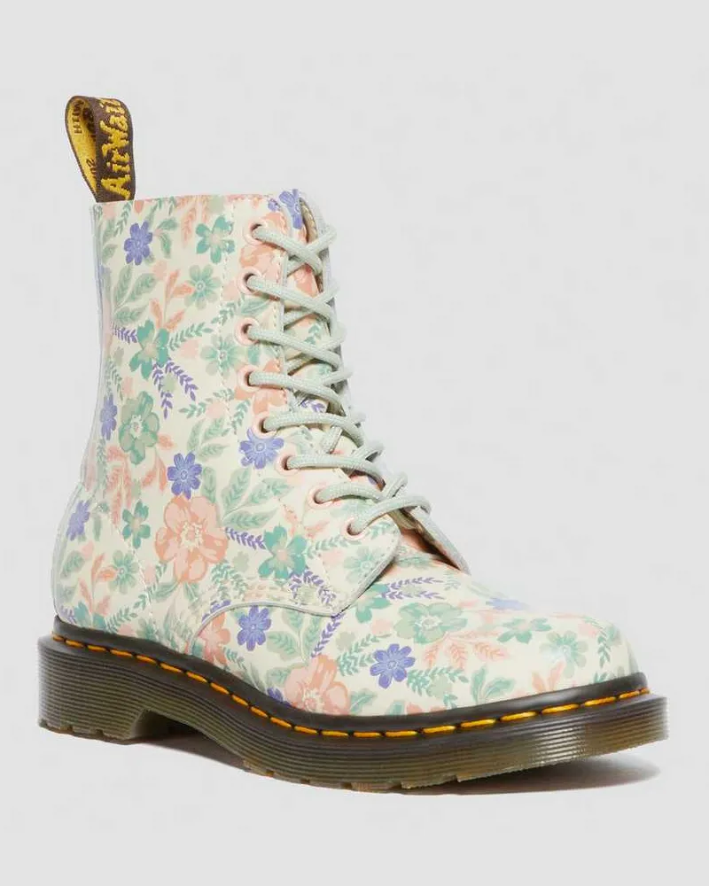 Dr.Martens 1460 Pascal Floral Reclaimed Leder Stiefel in Creme, Größe Creme