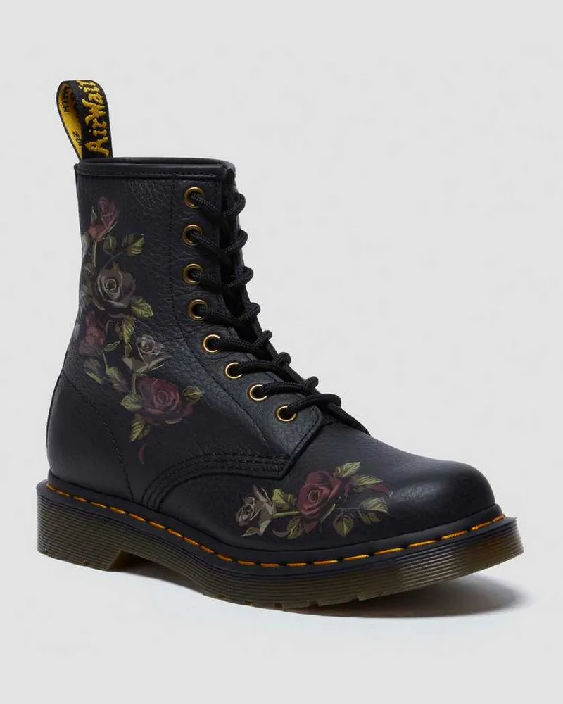 Dr.Martens 1460 Decayed Roses Leder Stiefel in Schwarz, Größe Schwarz
