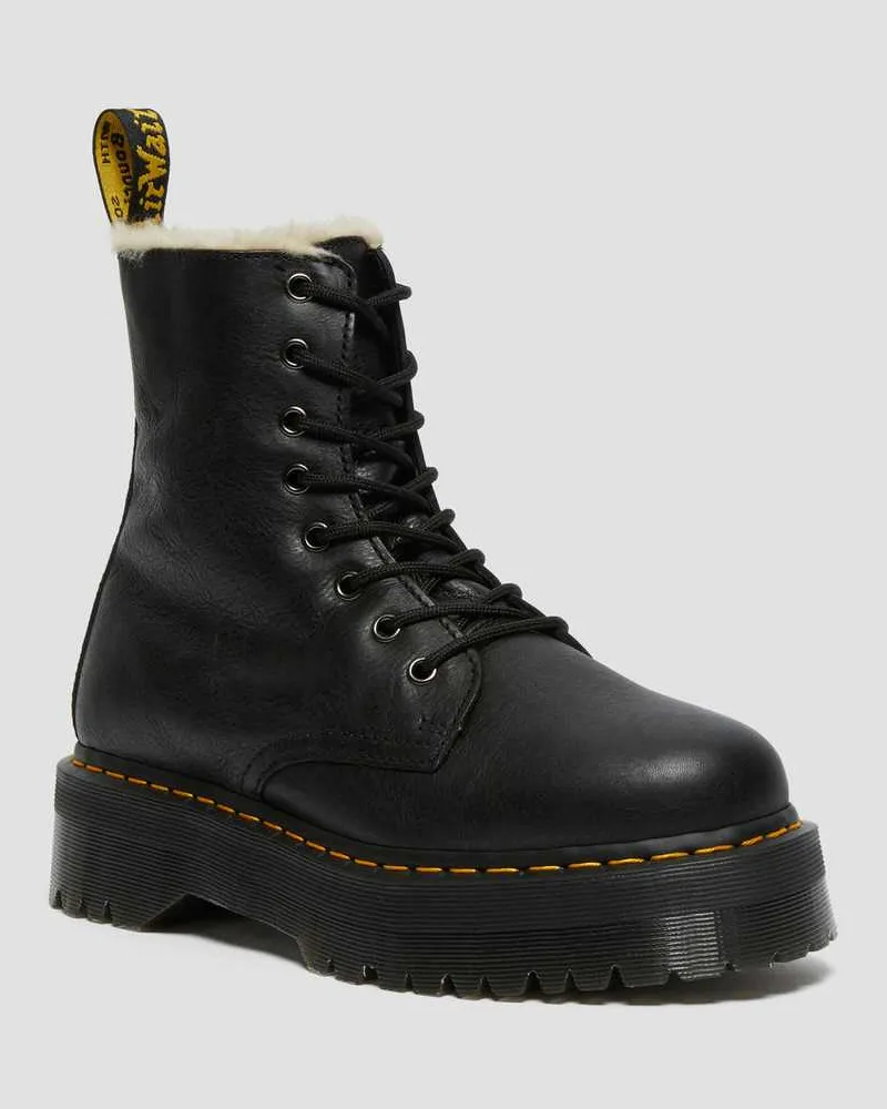 Dr.Martens Jadon Leder Plateaustiefel Mit Kunstfellfutter Schuhe in Schwarz, Größe Schwarz