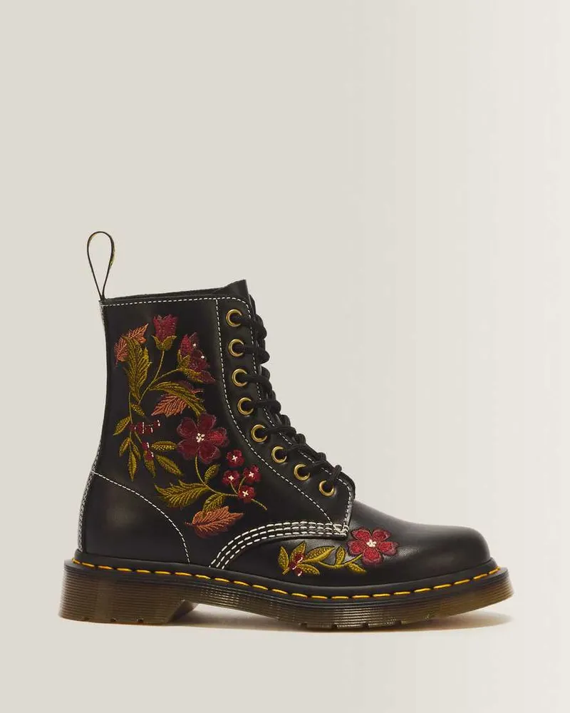 Dr.Martens 1460 Pascal Floral 8-Ösen Wanama Leder Schnürstiefel in Schwarz, Größe Schwarz