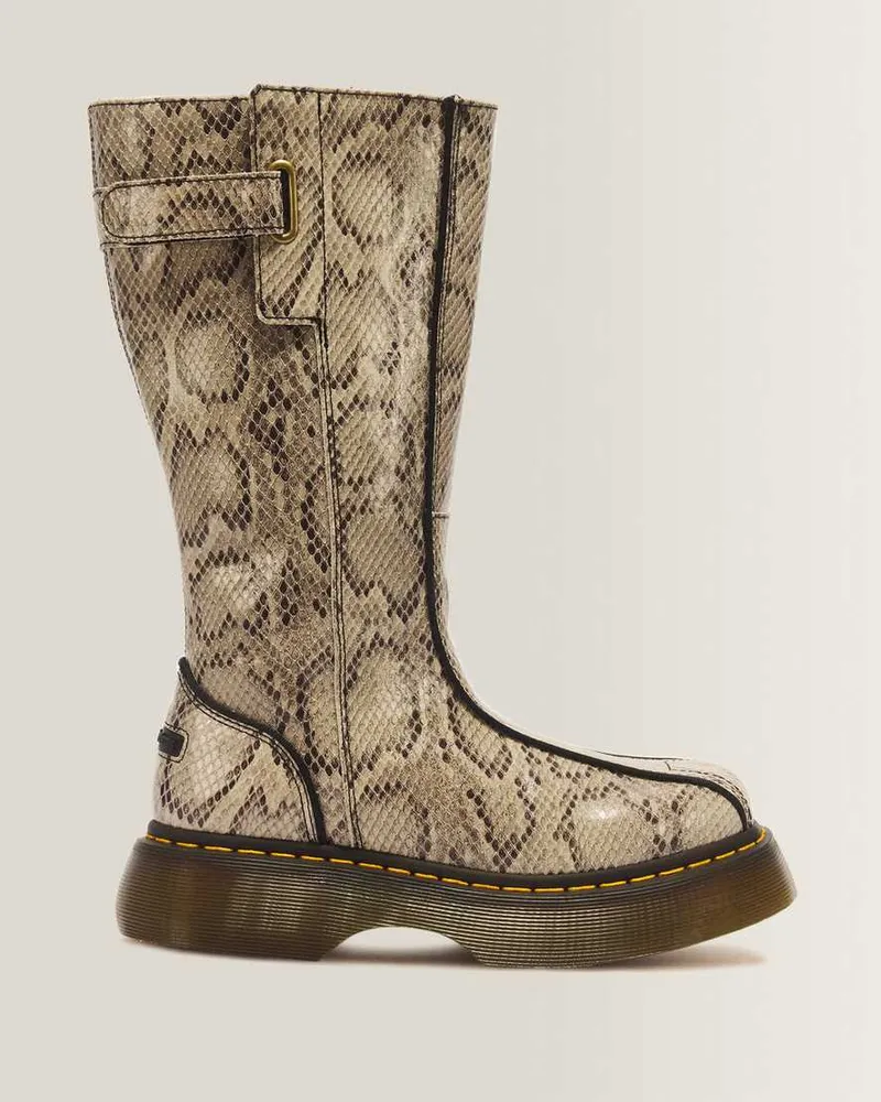Dr.Martens Buzz Hi Snake Print Leder Zip Up Stiefel in Creme, Größe Creme