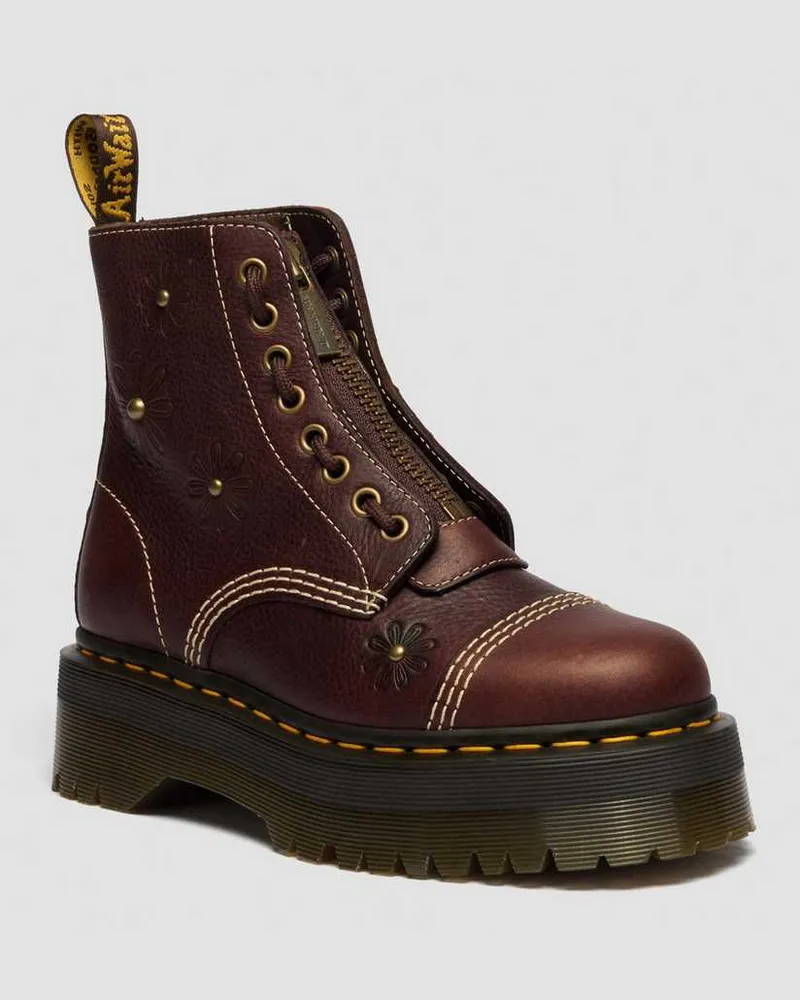 Dr.Martens Sinclair Flower Grizzly Leder Plateaustiefel Schuhe in Braun, Größe Braun