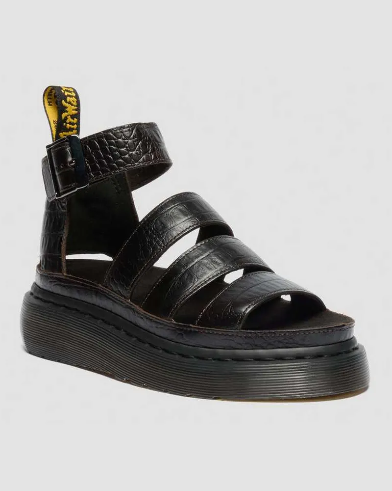 Dr.Martens Clarissa Croc Embossed Leder Quad Riemensandalen in Braun, Größe Braun