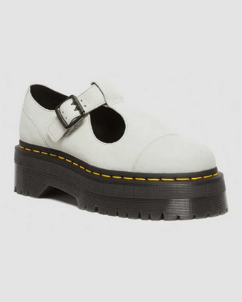 Dr.Martens Bethan Tumbled Nubuck Leder Mary Jane Plateauschuhe in Creme/Grün, Größe Creme