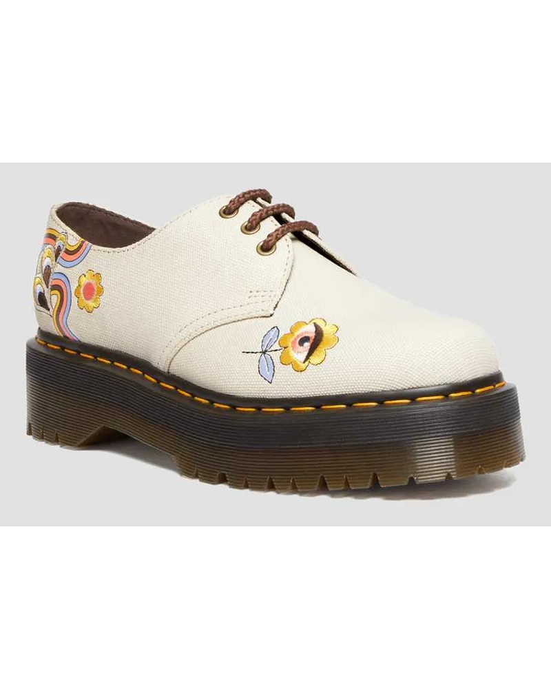 Dr.Martens Vegan 1461 Retro Ray Canvas Plateauschuhe in Creme/Mehrfarbig Creme