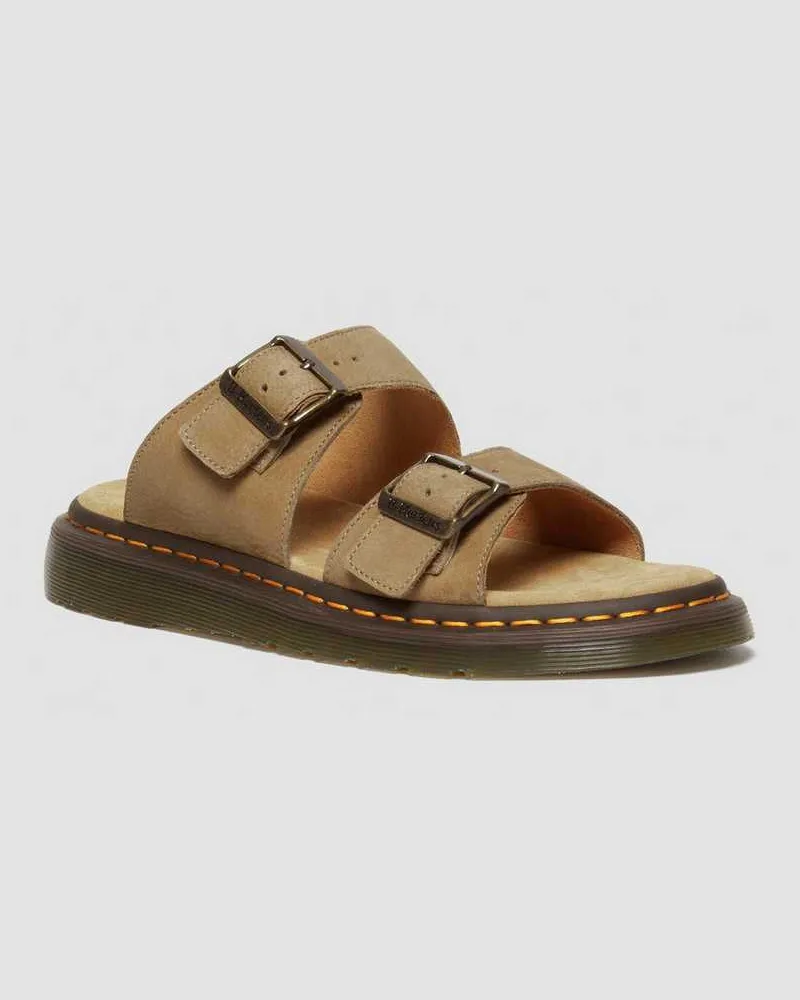 Dr.Martens Josef Nubuck Leder Buckle Slide Sandalen in Bräunen/Braun, Größe Bräunen