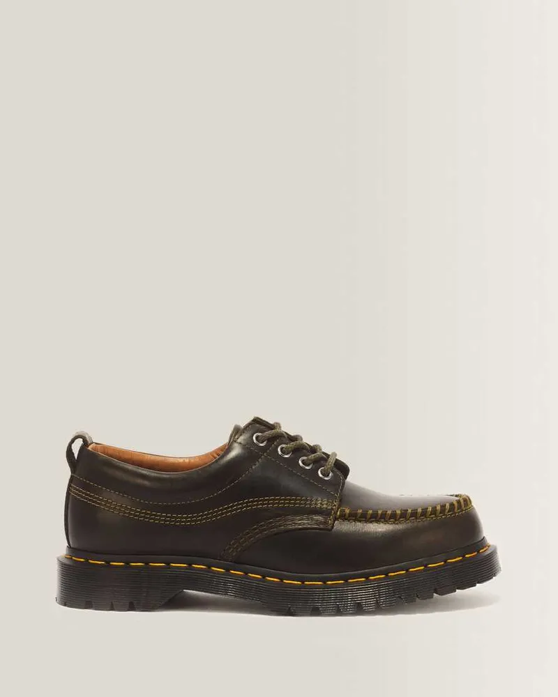 Dr.Martens Lowell 4-Ösen Mayhem Leder Moc Toe Schuhe in Grün, Größe Grün