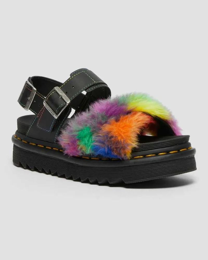 Dr.Martens Voss II Flauschige Kunstpelzsandalen Mit Lederriemen in Schwarz, Größe Schwarz