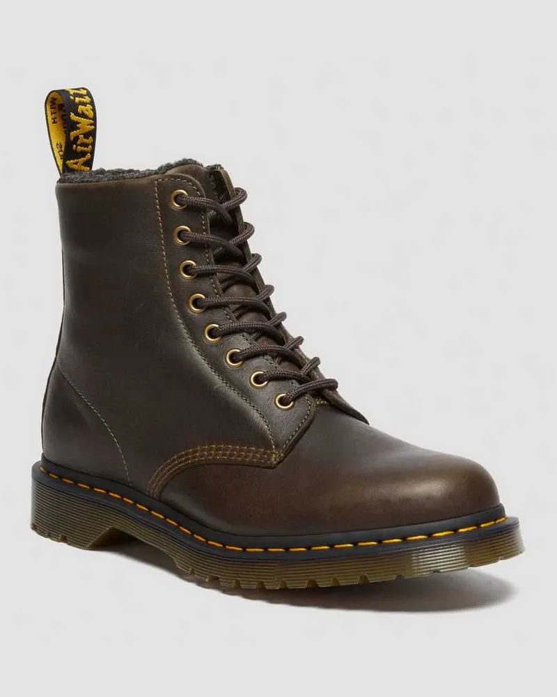 Dr.Martens 1460 Grizzly Leder Schnürstiefel Mit Kunstfellfutter in Braun, Größe Braun